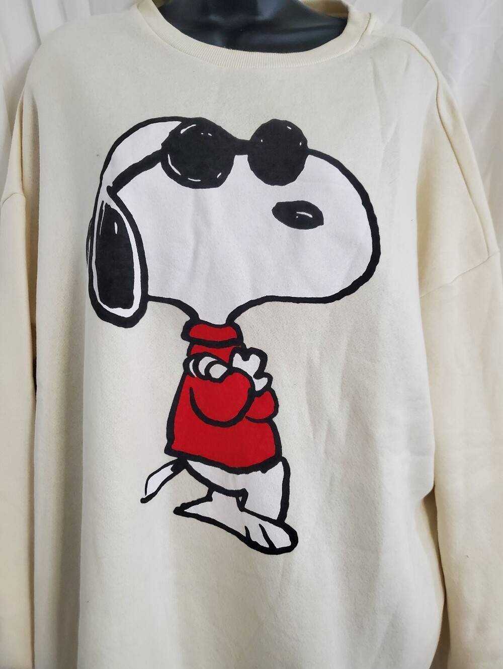 Peanuts Snoopy & Woodstock in sunglasses embroidered cream sweatshirt size XXL - Picture 2 of 11